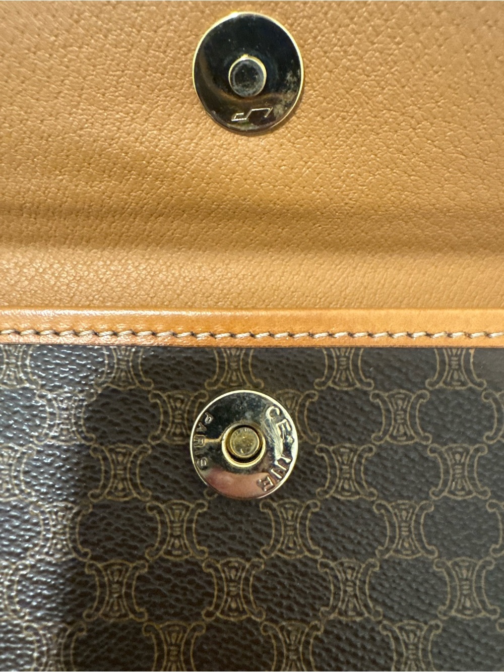 Vintage CELINE Paris Macadam Triomphe Canvas Clutch Bag Brown Leather - Picture 5 of 16